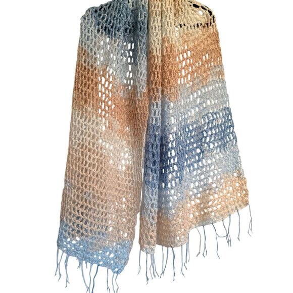 Handmade‎ Crochet Scarf 24x72 Cozy Beachy Cruise Boho - Picture 1 of 8